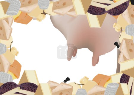 Téléchargez les illustrations : Assortiment de fromage de vache et de produits laitiers - en licence libre de droit