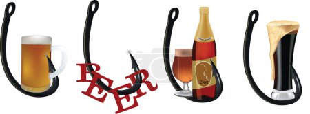 Illustration for Quality and type of beers hanging on the hook I love beer - Royalty Free Image