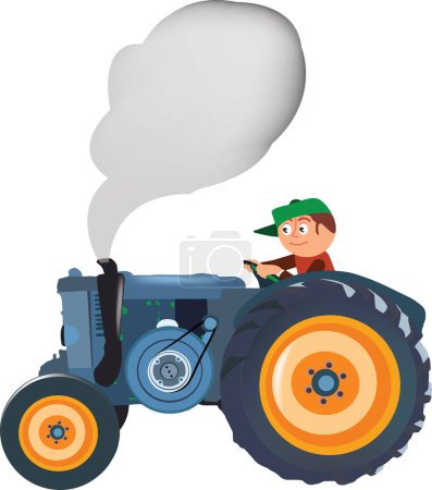 Ilustración de Agricultor en un viejo tractor contaminante - Imagen libre de derechos