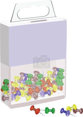 Illustration for Transparent container with pins with head - Royalty Free Image