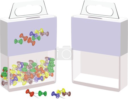 Illustration for Transparent container with pins with head - Royalty Free Image