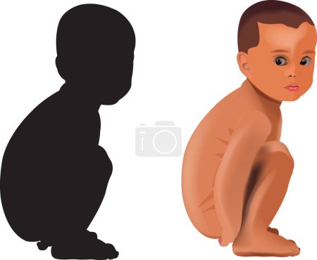 Illustration for A child in the shadow on a white background and black background - Royalty Free Image