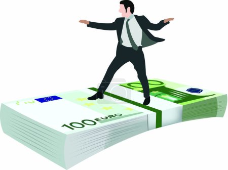 Illustration for Person balancing on top of some currency - Royalty Free Image