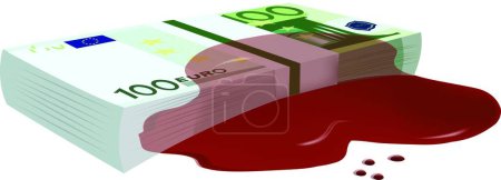 Illustration for Currency wad of blood-stained euros - Royalty Free Image