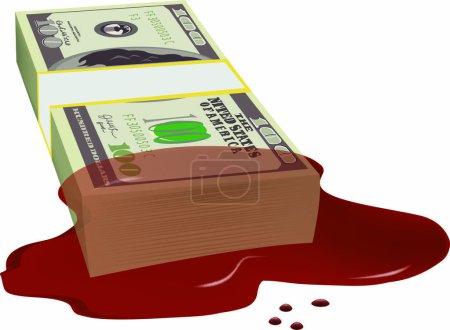 Illustration for Currency Wad of Dollars Blood Sticking Out - Royalty Free Image