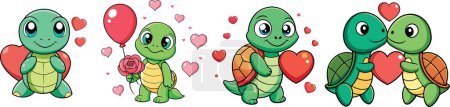Téléchargez les illustrations : Caricature représentant une tortue au cœur - en licence libre de droit
