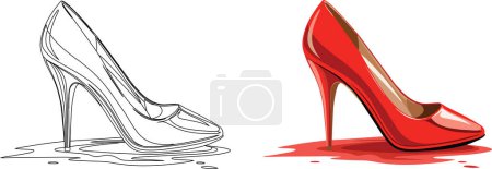 Ilustración de Vector de arte de un zapato de aguja en dos estilos: arte de línea y de color, aislado en blanco - Imagen libre de derechos