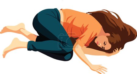 Illustration for Vector illustration of a young woman lying down in a relaxed, curled-up position - Royalty Free Image