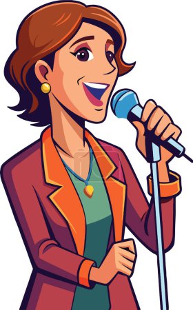 Vibrant illustration of a woman singing into a microphone with passion