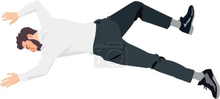 Téléchargez les illustrations : Illustration d'un jeune homme énergique capturé à mi-saut, avec une pose détendue et insouciante - en licence libre de droit