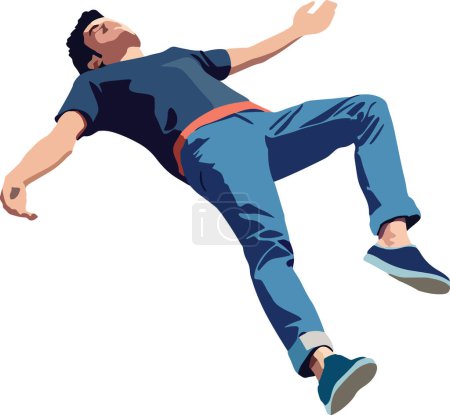 Téléchargez les illustrations : Illustration d'un jeune homme énergique capturé à mi-saut, avec une pose détendue et insouciante - en licence libre de droit
