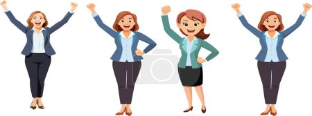 female characters in work clothes with fists raised to signify victory-