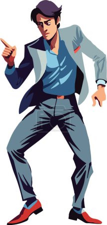 Stilvoller und selbstbewusster Cartoon-Mann posiert mit cooler Haltung und ausdrucksstarkem Charakter in einem trendigen und modernen Vektor-Illustrationsdesign
