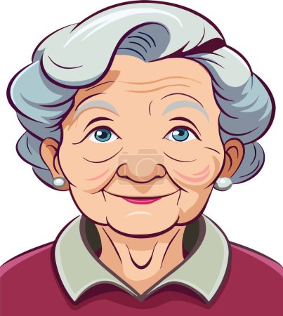 Illustration for Illustration of a cheerful senior lady with grey hair and pearl earrings - Royalty Free Image