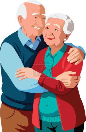 Illustration d'un heureux. Couple âgé affectueux s'embrassant avec amour et tendresse. Montrer le lien fort et la compagnie entre les personnes âgées dans leurs années d'or matures