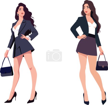 Vektor-Illustration einer erfolgsverwöhnten Frau, die Vertrauen in professionelle Kleidung ausstrahlt
