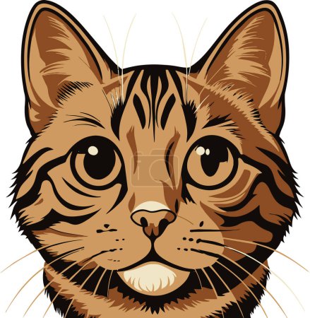 Illustration for Detailed vector illustration of a beautiful tabby cat with expressive close-up eyes and intricate striped pattern, perfect for nature and animal lovers' decorative graphic design artwork - Royalty Free Image