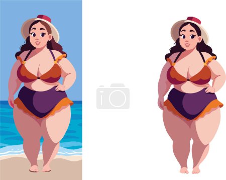 Ilustración de Mujer confiada de talla grande en la playa- - Imagen libre de derechos