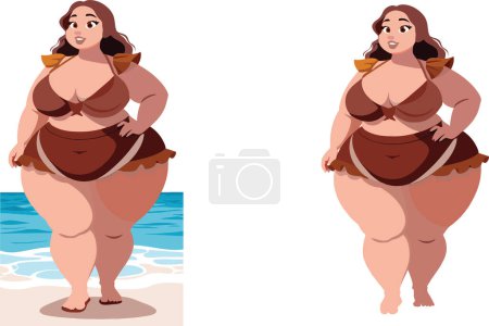 Ilustración de Mujer confiada de talla grande en la playa- - Imagen libre de derechos