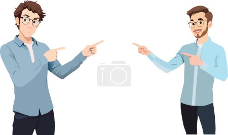 Illustration for Animated image displaying two smiling cartoon men pointing with their fingers, suitable for various presentations - Royalty Free Image