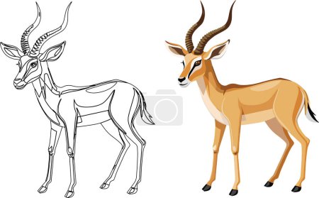 Téléchargez les illustrations : Illustration réaliste de la gazelle d'un thomson debout gracieusement, isolé sur un fond blanc - en licence libre de droit