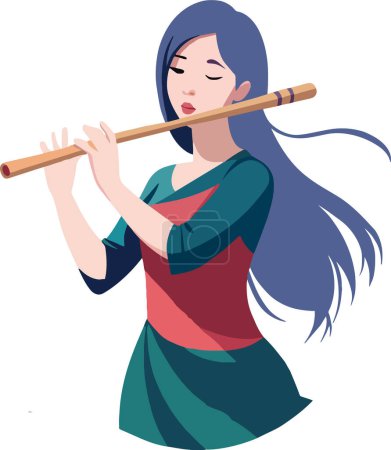 Karikatur eines japanischen Mädchens, das Flöte spielt
