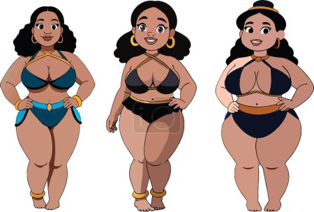 Plus-size women in swimwear illustration-