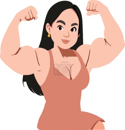Vector illustration of a strong, empowered woman proudly flexing her biceps