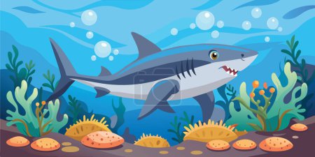 Ilustración de Tiburón azul en el fondo del mar - Imagen libre de derechos