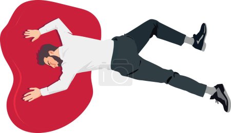 Illustration d'un homme d'affaires vaincu allongé à plat, le visage baissé, symbolisant un échec ou un épuisement