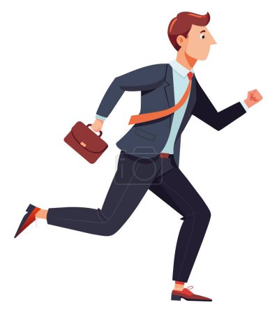 man in suit and tie with bag in hand runs