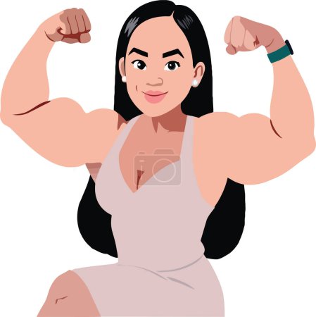 Confident woman flexing muscles illustration