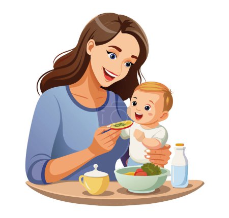 Madre alimentando al bebé con cuchara
-