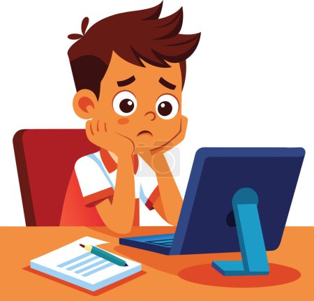 Stressed cartoon boy with low battery icon-