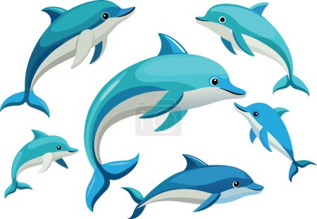 Zeichnung von Delfinen in der Meereslandschaft