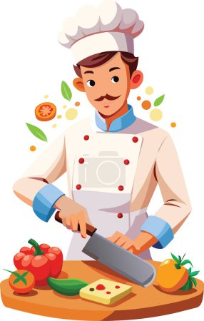Cook in uniform is chopping vegetables