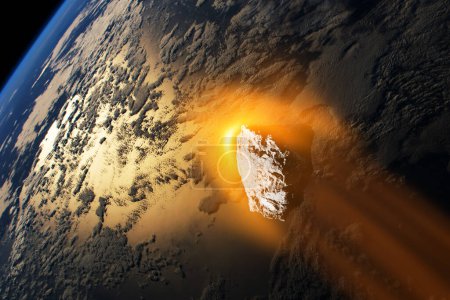 Foto de Planeta Tierra y gran asteroide en el espacio. asteroides potencialmente peligrosos. Asteroide en el espacio exterior cerca del planeta Tierra. Elementos de esta imagen proporcionados por la NASA. - Imagen libre de derechos