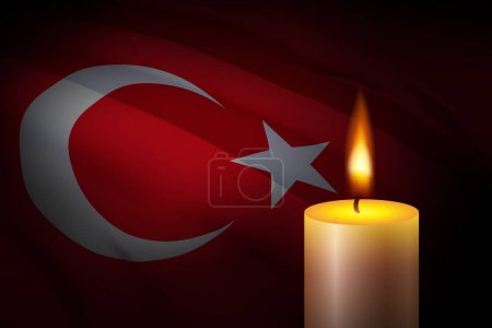 Photo for Burning Candle on Turkey flag background. Element for Death mourning memory design. - Royalty Free Image