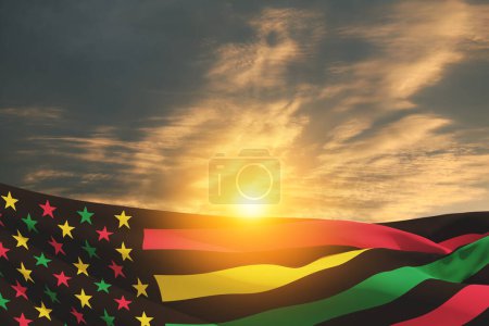 Foto de Bandera Alternativa Juneteenth con salida o puesta del sol. Desde 1865. Diseño de Banner con lugar para texto. 3d-renderizado. - Imagen libre de derechos