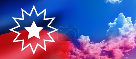 Foto de Bandera Juneteenth con cielo azul nublado. Desde 1865. Diseño de Banner con lugar para texto. - Imagen libre de derechos