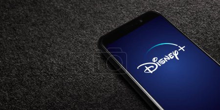 Photo for Disney Plus logo on smartphone screen. Dinsey plus is an American subscription video on-demand over-the-top streaming service. Moscow, Russia - November 1, 2022. - Royalty Free Image