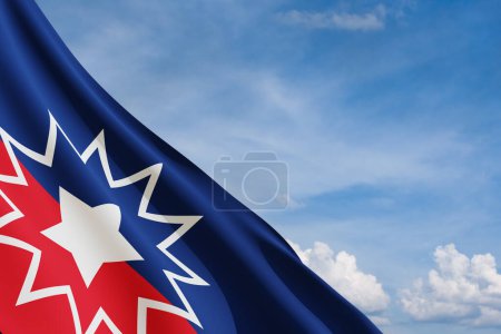Foto de Bandera Juneteenth con cielo azul nublado. Desde 1865. Diseño de Banner con lugar para texto. 3d-renderizado. - Imagen libre de derechos