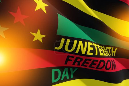 Foto de Alternativa Juneteenth Bandera con texto Juneteenth Freedom Day con cálido resplandor. Desde 1865. Banner. 3d-renderizado. - Imagen libre de derechos