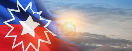 Photo for Juneteenth Flag with sunrise or sunset. Since 1865. Banner with place for text. - Royalty Free Image