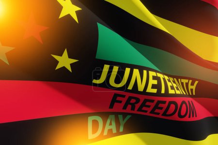 Foto de Alternativa Juneteenth Bandera con texto Juneteenth Freedom Day con cálido resplandor. Desde 1865. Banner. 3d-renderizado. - Imagen libre de derechos
