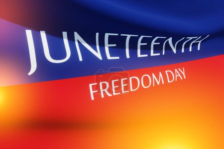 Foto de Juneteenth color con texto Juneteenth Freedom Day con cálido resplandor. Desde 1865. Banner. 3d-renderizado. - Imagen libre de derechos
