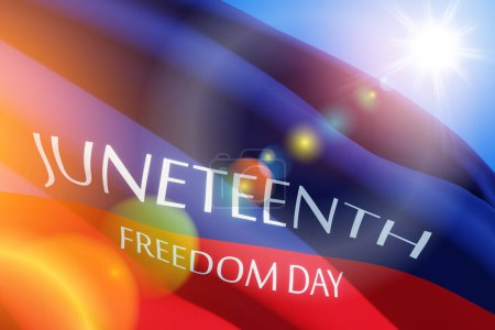 Foto de Juneteenth color con texto Juneteenth Freedom Day con el sol y la lente destello. Desde 1865. Banner. 3d-renderizado. - Imagen libre de derechos