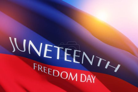Foto de Juneteenth color con texto Juneteenth Freedom Day con cálido resplandor. Desde 1865. Banner. 3d-renderizado. - Imagen libre de derechos