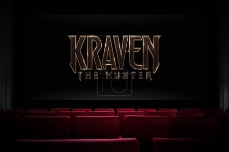 Téléchargez les photos : Kraven le film de Hunter au cinéma. Regarder un film au cinéma. Astana, Kazakhstan - 8 septembre 2023. - en image libre de droit