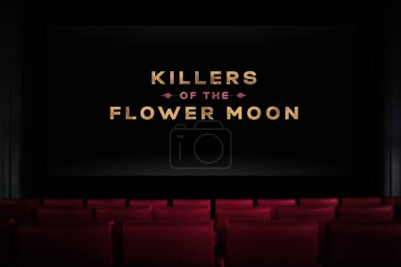 Téléchargez les photos : Killers of the Flower Moon au cinéma. Regarder un film au cinéma. Astana, Kazakhstan - 8 septembre 2023. - en image libre de droit
